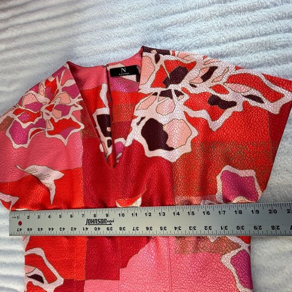 Natori Womens Red & Pink Abstract Print Cap Sleeve V-Neck Shift Dress Size 10 - Picture 7 of 10